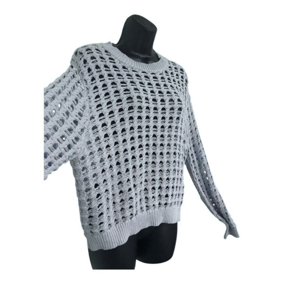 Sincerely Jules blue fishnet crochet mesh crew neck long sleeve sweater size XL - Picture 8 of 14